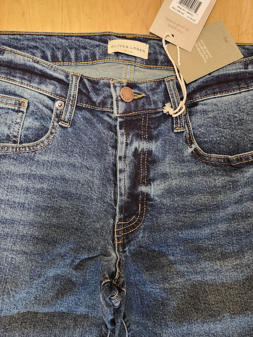 Oliver Logan Low Rise Chester Button Fly Jeans in Dark Aged Vintage Blue - Picture 6 of 10